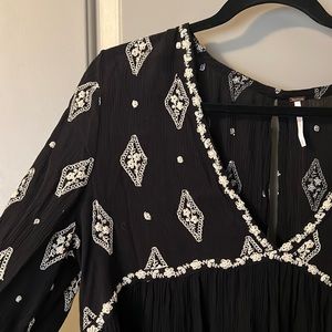 Free People Embroidered Black Dress, size Large